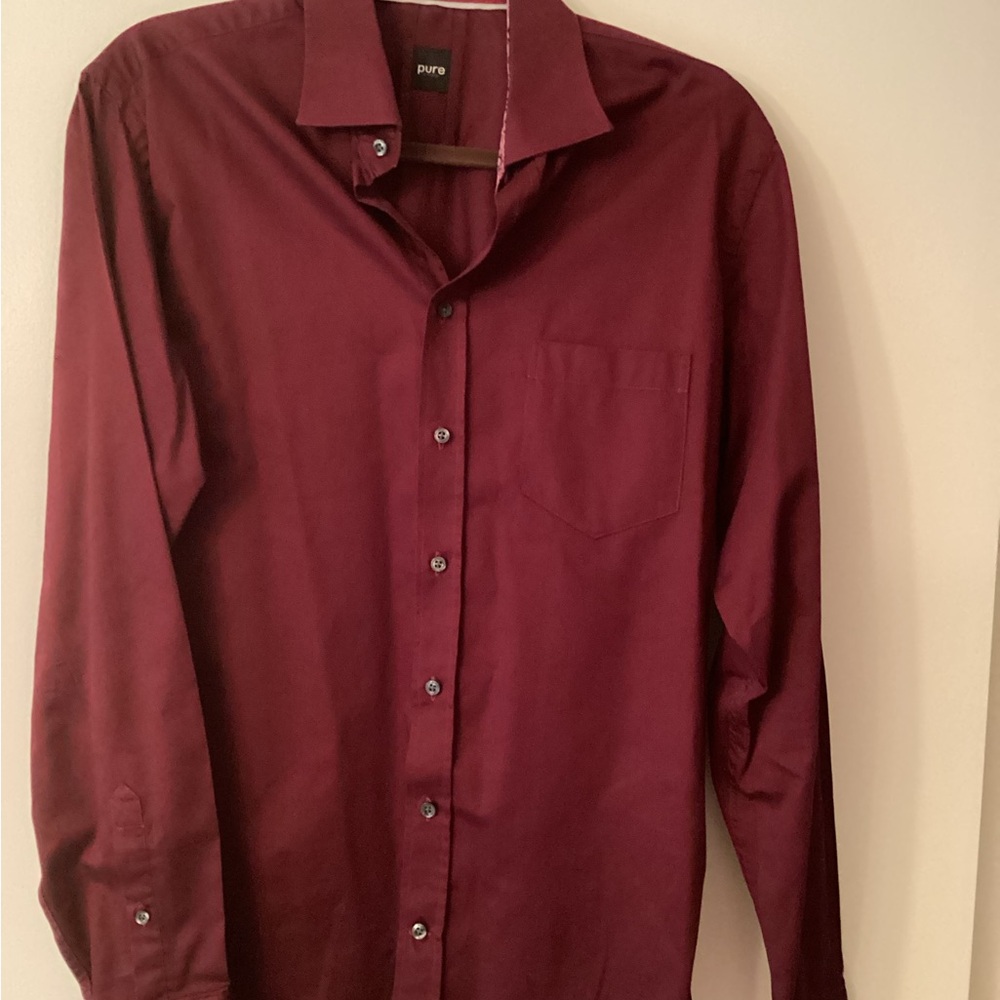 Pure brand burgundy Casual Button Down Shirt Classic Style